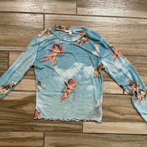 Blue Angel Print Long Sleeve Top